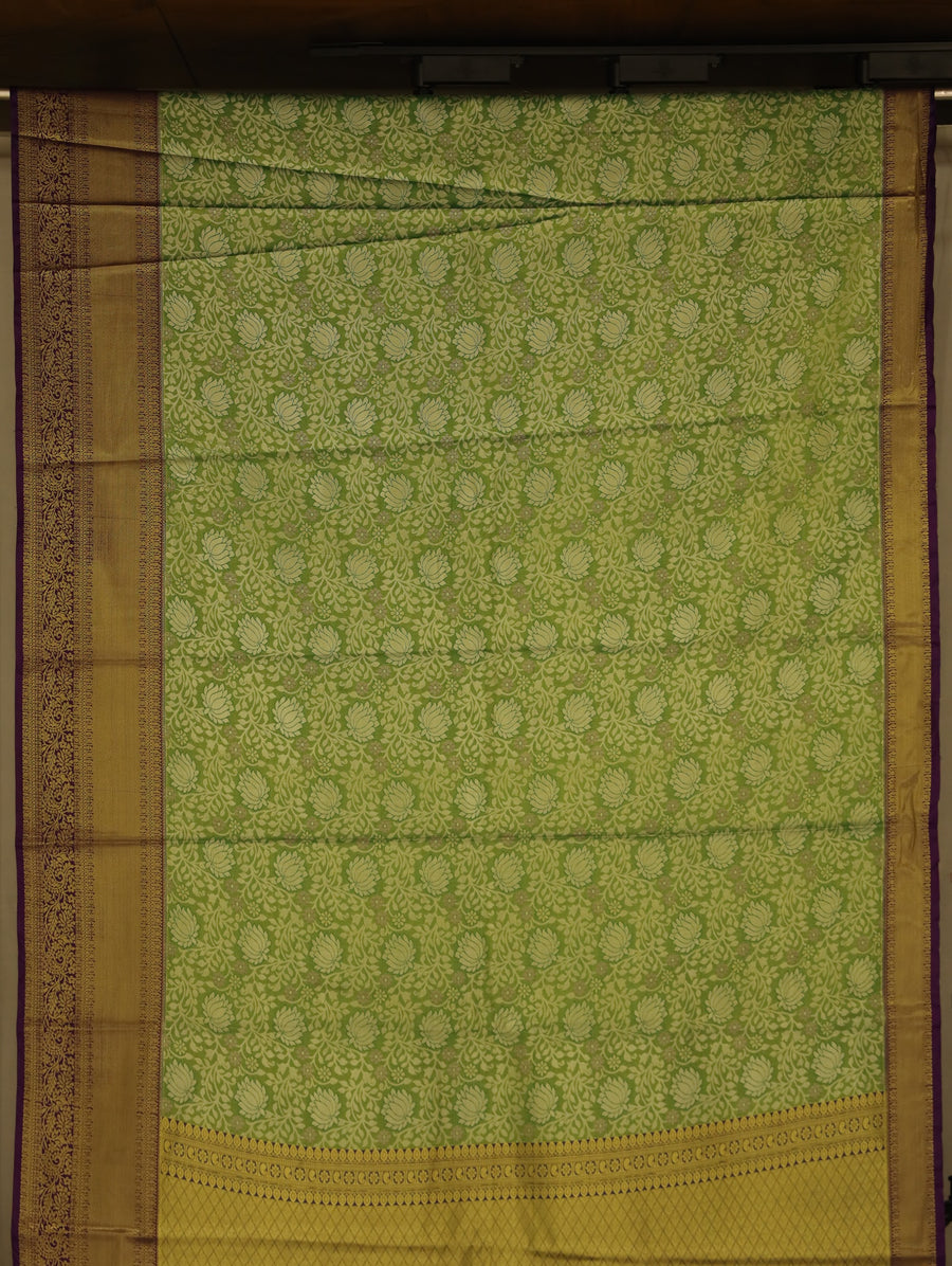 Olive Green Kanchipuram Inspired Semi Silk Saree with Wide Wide Contrast Border