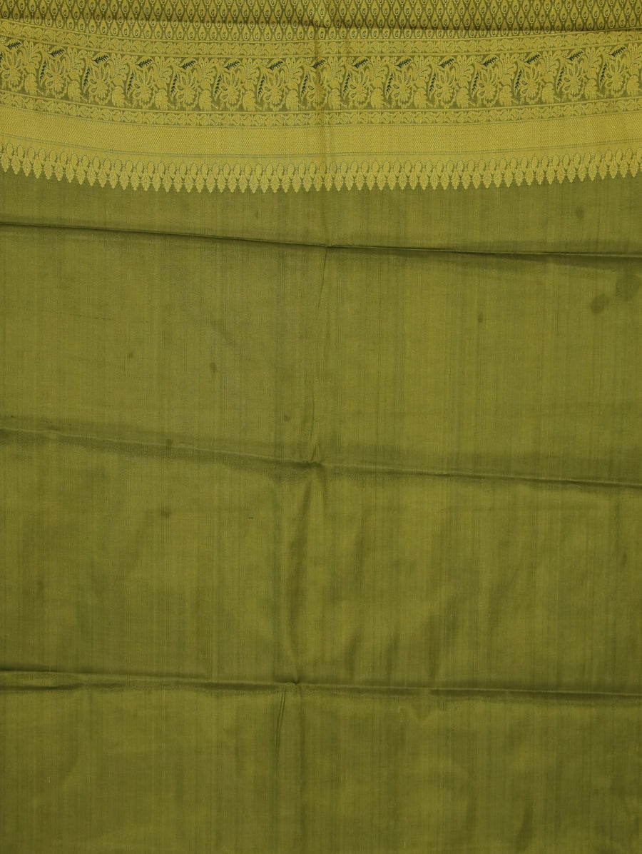 Peach Gold Kanchipuram Inspired Semi Silk Saree with Wide Wide Contrast Border