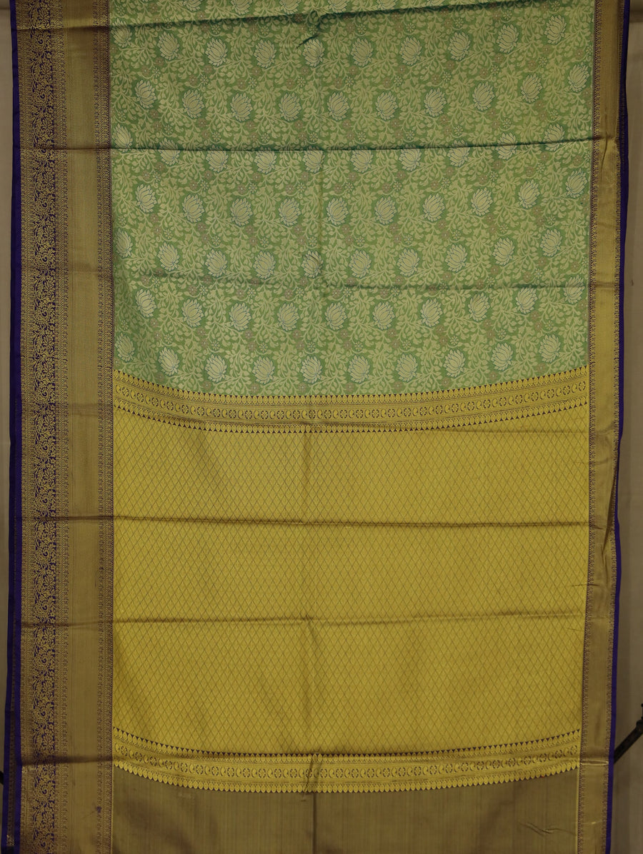 Sage Green Kanchipuram Inspired Semi Silk Saree with Medium Medium Contrast Border
