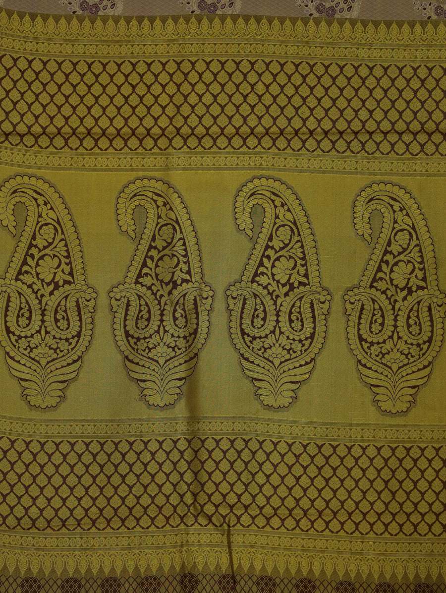 Champagne Gold Dharmavaram Inspired Semi Silk Saree with Wide Wide Contrast Border