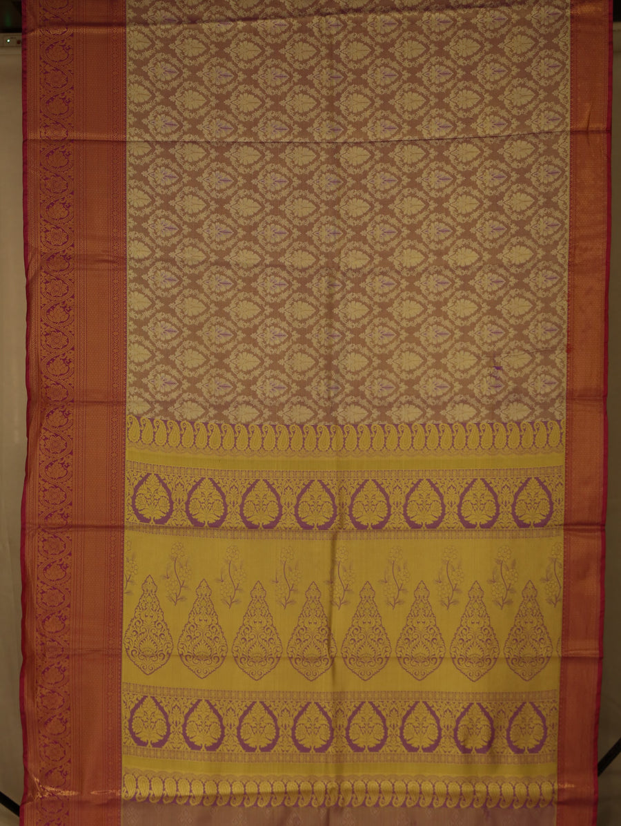Champagne Gold Dharmavaram Inspired Semi Silk Saree with Wide Wide Contrast Border