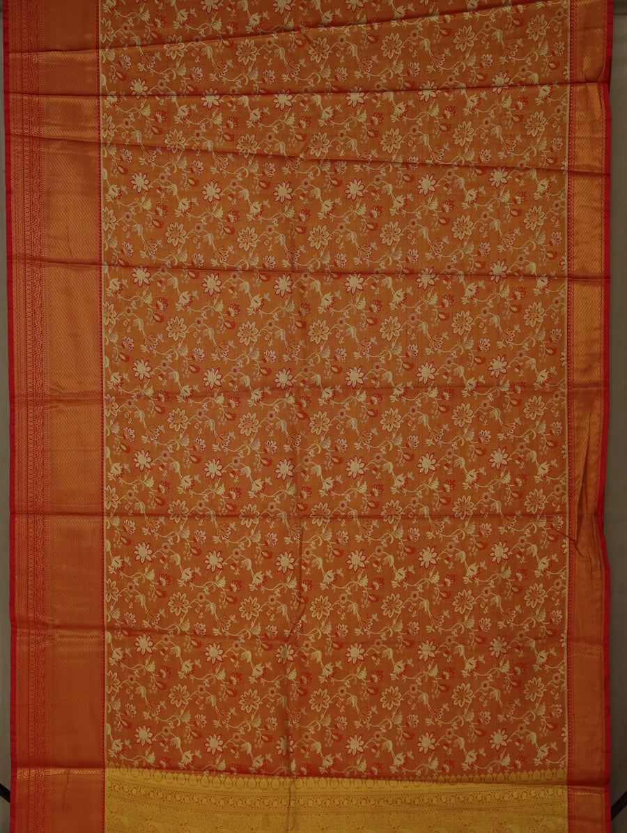 Burnt Orange Dharmavaram Inspired Semi Silk Saree with Medium Medium Contrast Border