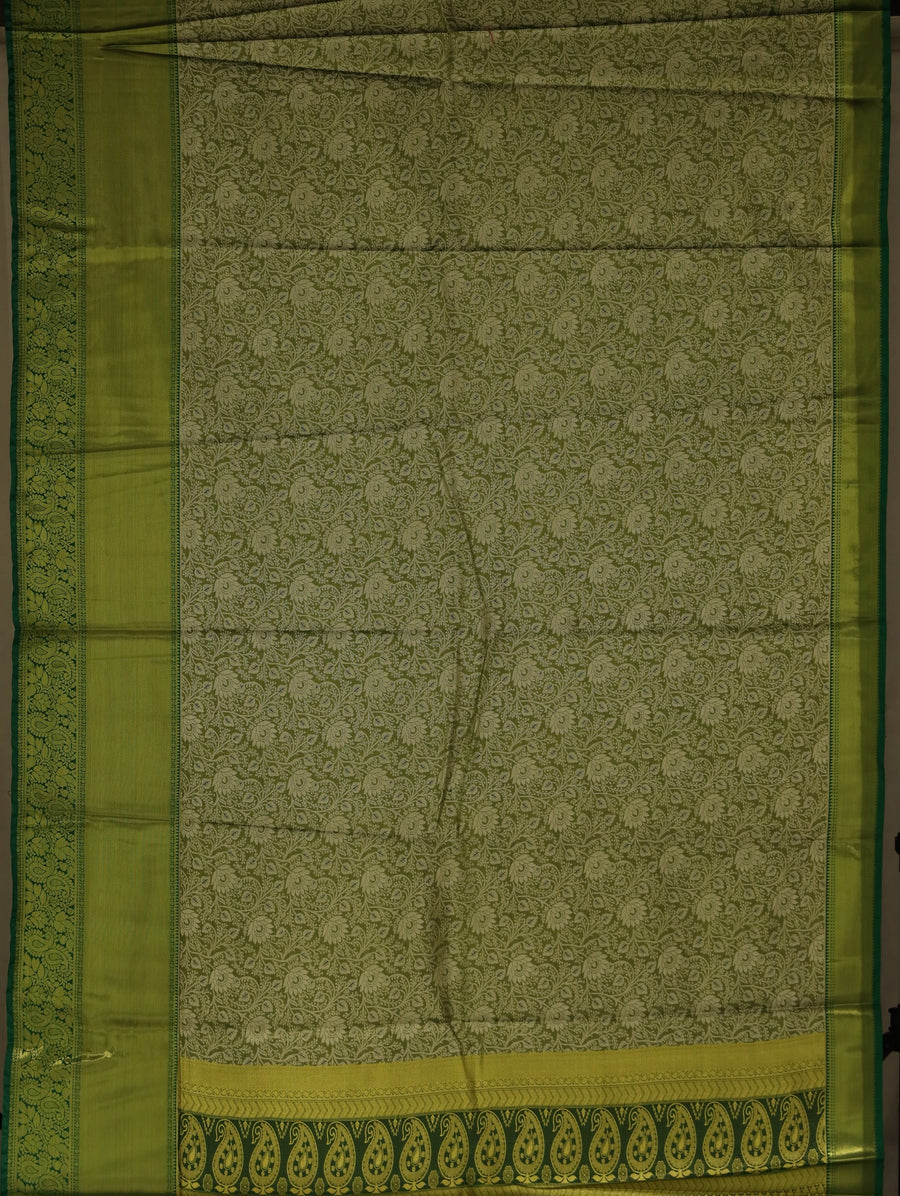 Olive Green Uppada Inspired Semi Silk Saree with Wide Wide Contrast Border