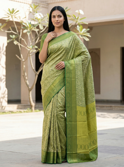 Moss Green Uppada Inspired Semi Silk Saree with Narrow Narrow Self Border