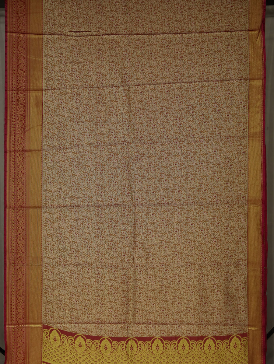 Earthy Brown Kanchipuram Inspired Semi Silk Saree with Medium Medium Contrast Border