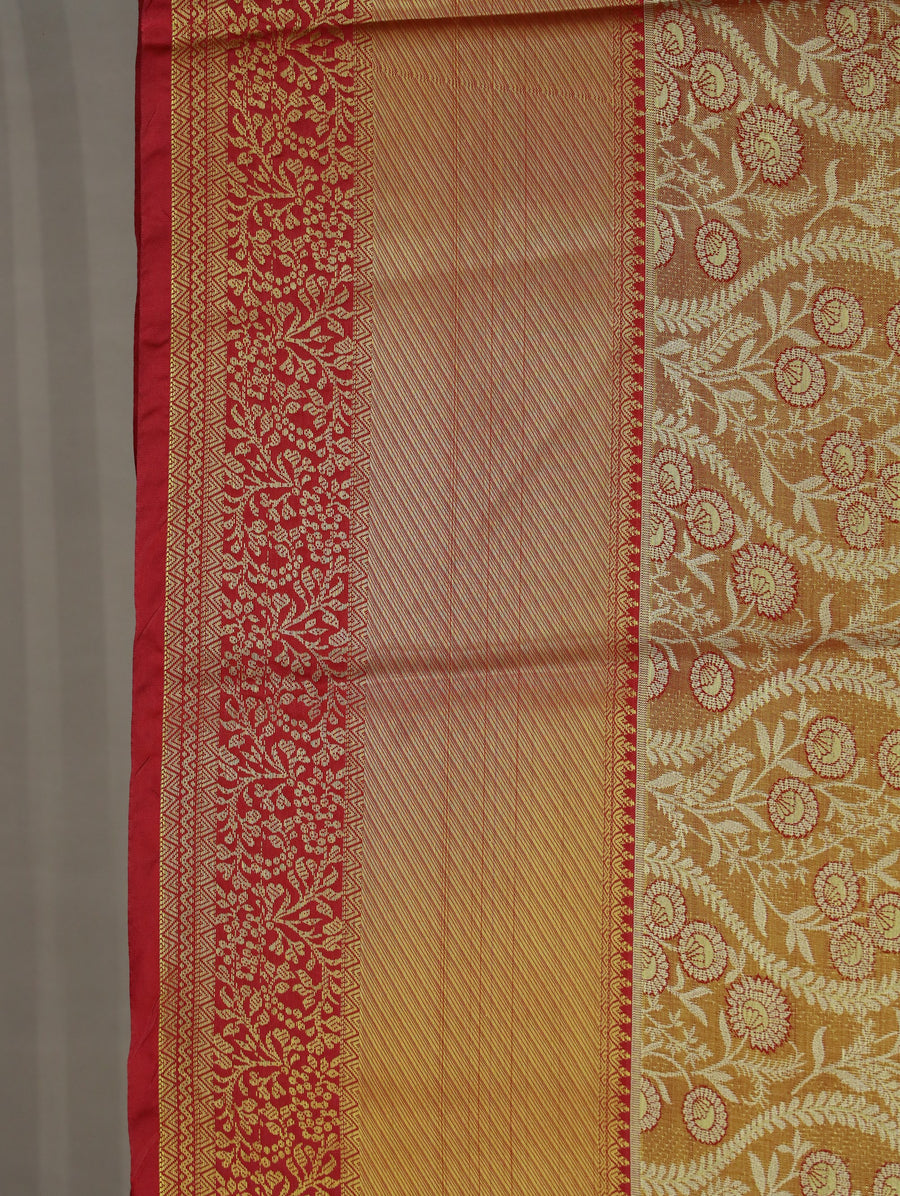 Burnt Orange Kanchipuram Inspired Semi Silk Saree with Medium Medium Contrast Border