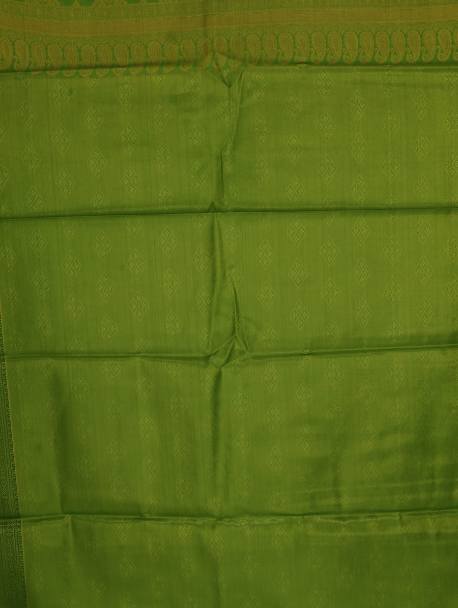 Lime Green Kanchipuram Inspired Semi Silk Saree with Medium Medium Self Border