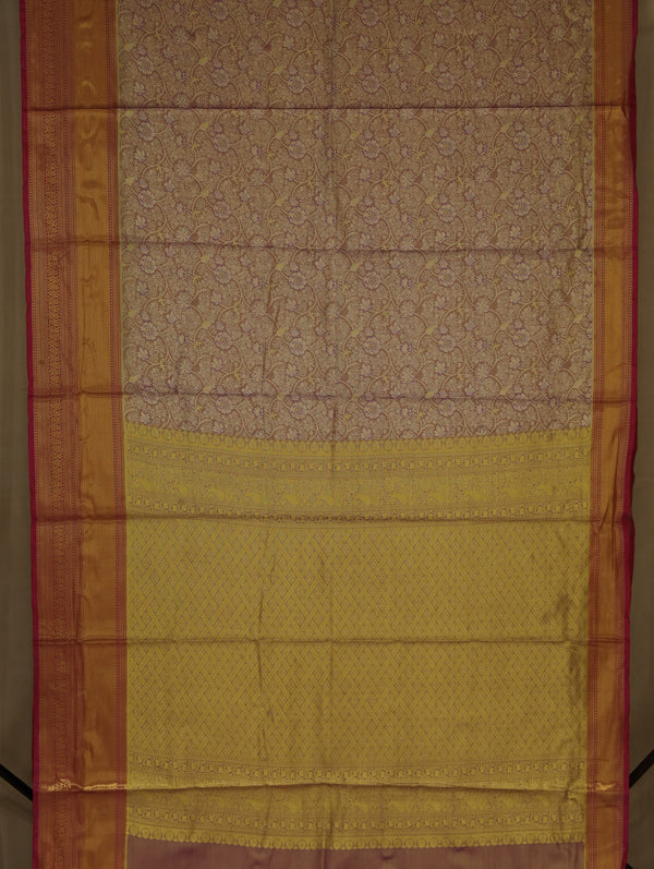 Champagne Gold Kanchipuram Inspired Semi Silk Saree with Wide Wide Contrast Border
