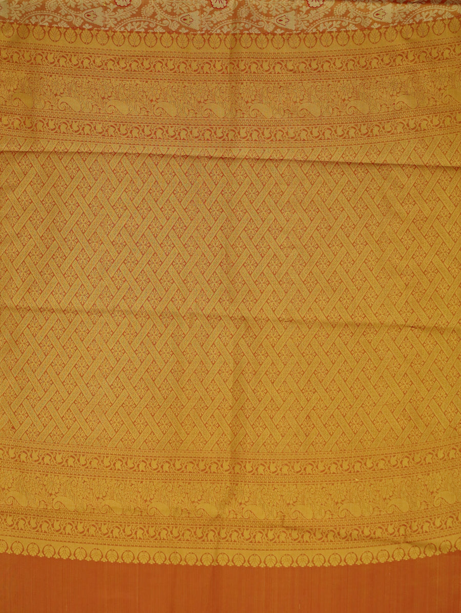 Champagne Gold Kanchipuram Inspired Semi Silk Saree with Wide Wide Contrast Border