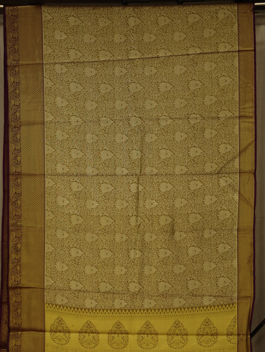 Champagne Gold Dharmavaram Inspired Semi Silk Saree with Medium Medium Contrast Border