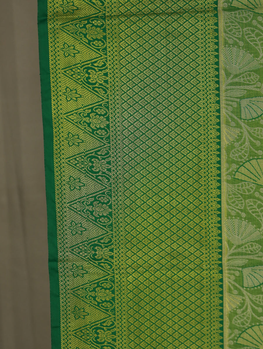 Olive Green Mysore Inspired Semi Silk Saree with Wide Wide Self Border