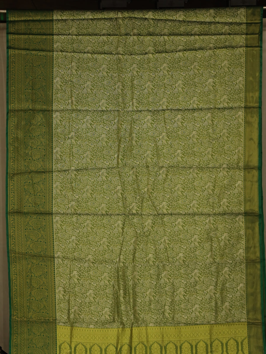 Olive Green Kanchipuram Inspired Semi Silk Saree with Wide Wide Self Border