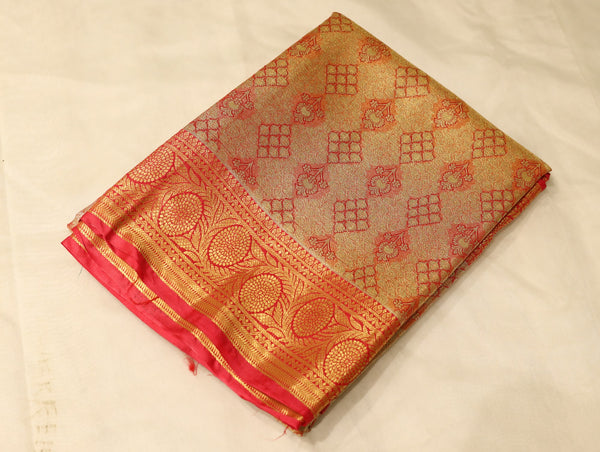Sunset Gold Dharmavaram Inspired Semi Silk Saree with Medium Medium Contrast Border