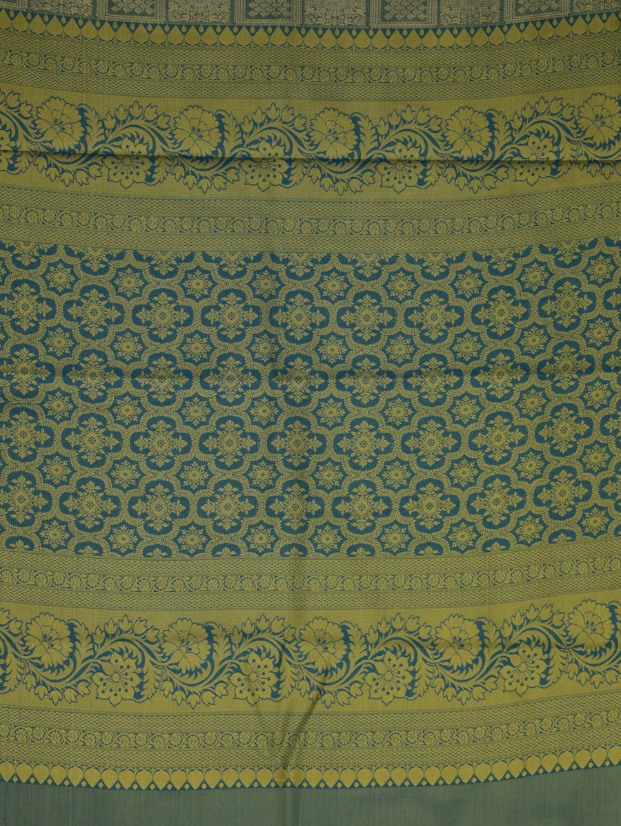Seafoam Green Kanchipuram Inspired Semi Silk Saree with Medium Medium Contrast Border