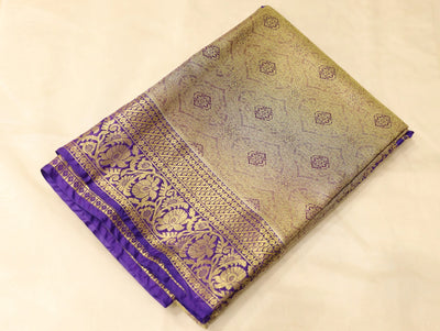 Champagne Gold Dharmavaram Inspired Semi Silk Saree with Wide Wide Contrast Border