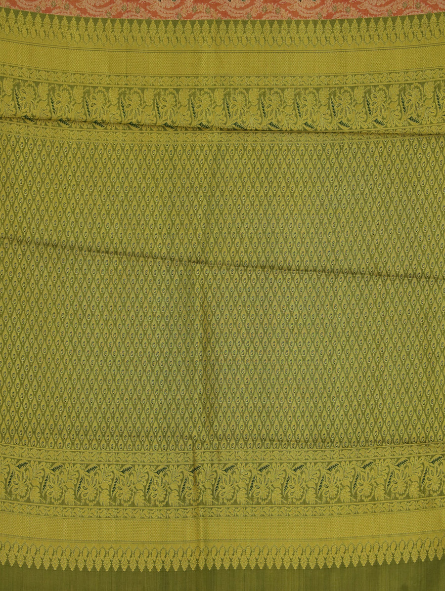 Peach Gold Kanchipuram Inspired Semi Silk Saree with Wide Wide Contrast Border