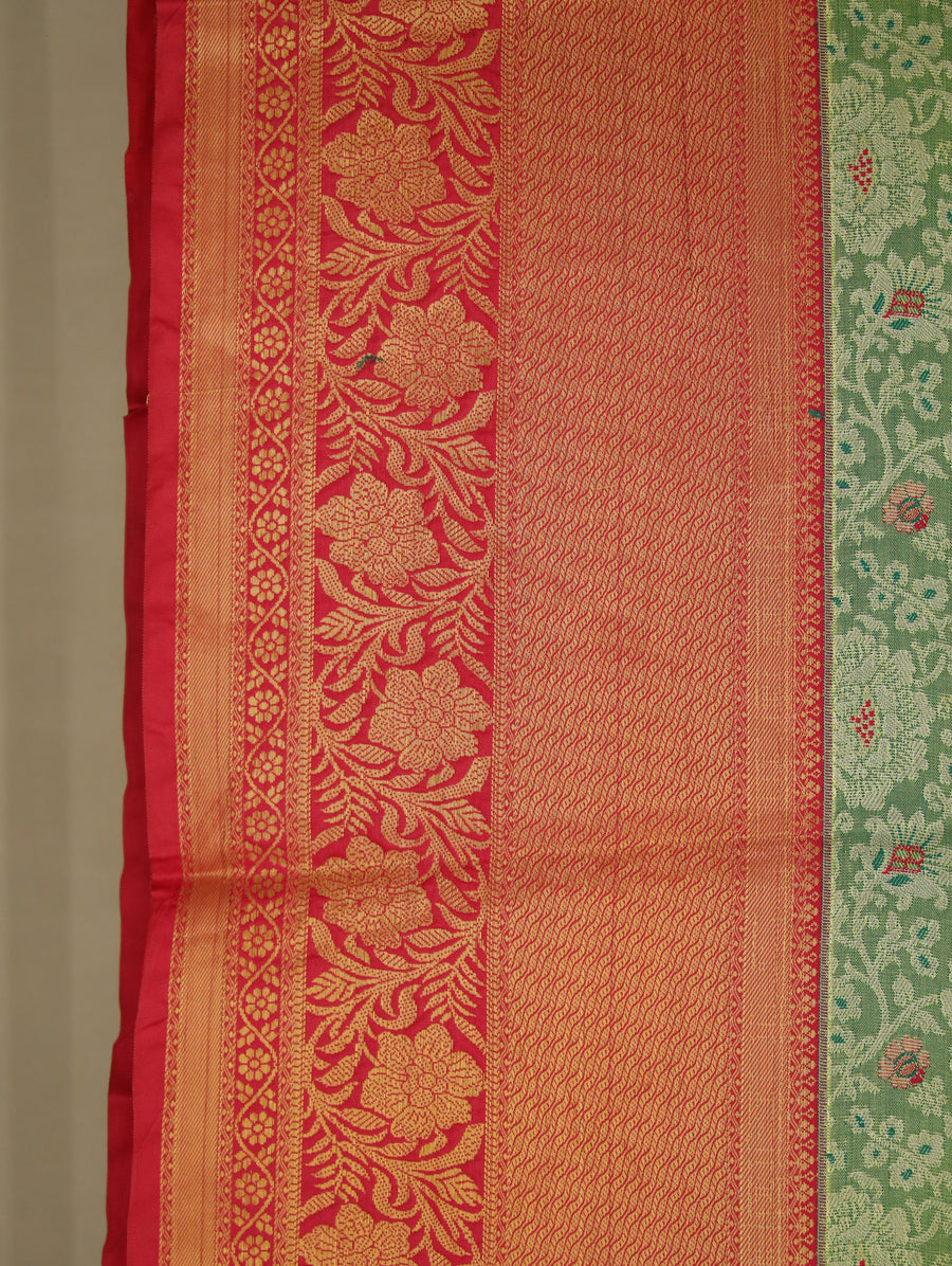 Sage Green Kanchipuram Inspired Semi Silk Saree with Wide Wide Contrast Border