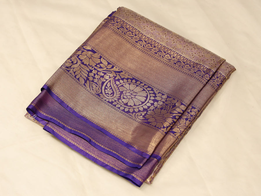 Mauve Gold Dharmavaram Inspired Semi Silk Saree with Wide Wide Contrast Border