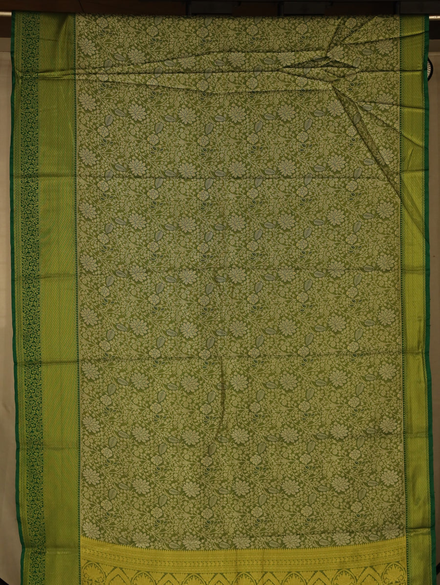 Olive Green Dharmavaram Inspired Semi Silk Saree with Medium Medium Self Border