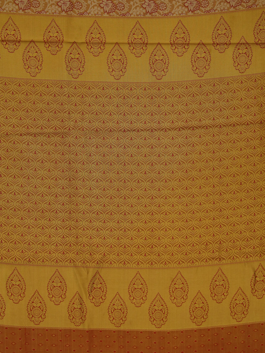 Saffron Gold Dharmavaram Inspired Semi Silk Saree with Wide Wide Contrast Border