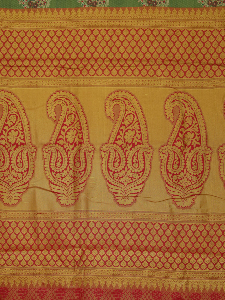Sage Green Kanchipuram Inspired Semi Silk Saree with Wide Wide Contrast Border