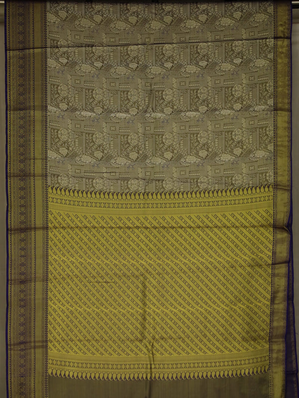 Chartreuse Gold Kanchipuram Inspired Semi Silk Saree with Medium Medium Contrast Border