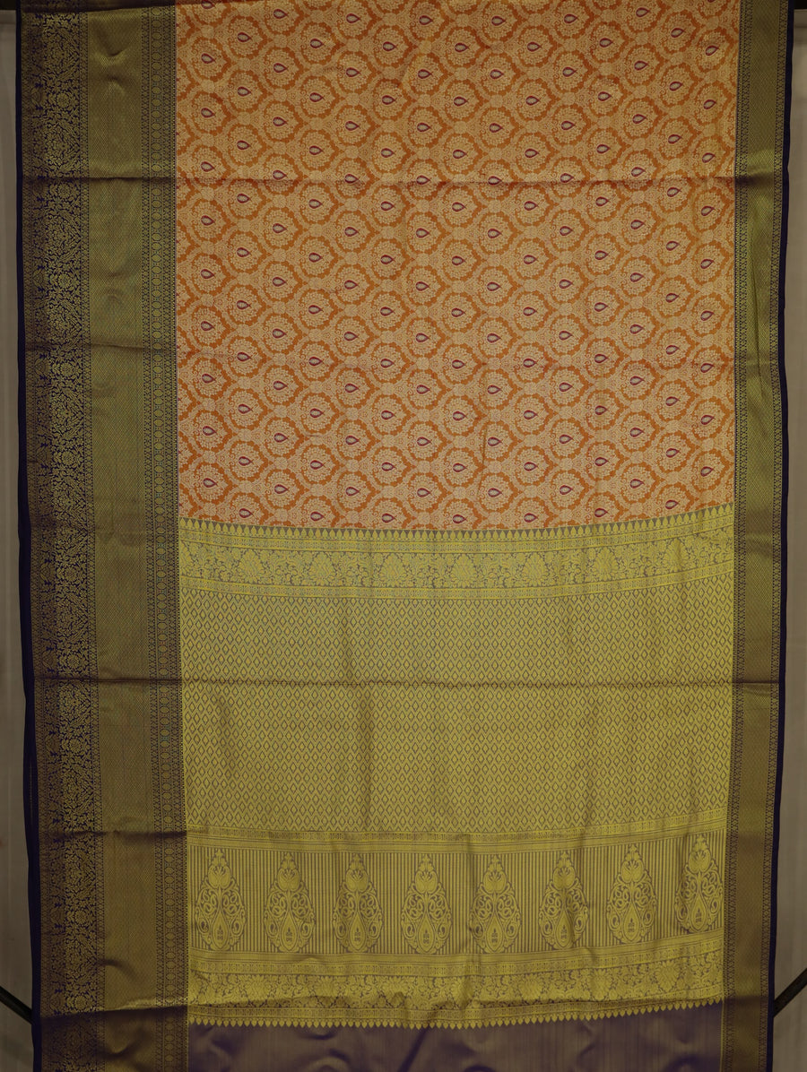 Antique Gold Dharmavaram Inspired Semi Silk Saree with Medium Medium Contrast Border