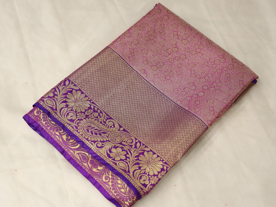 Blush Pink Dharmavaram Inspired Semi Silk Saree with Wide Wide Contrast Border