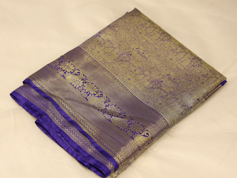 Champagne Gold Dharmavaram Inspired Semi Silk Saree with Wide Wide Contrast Border
