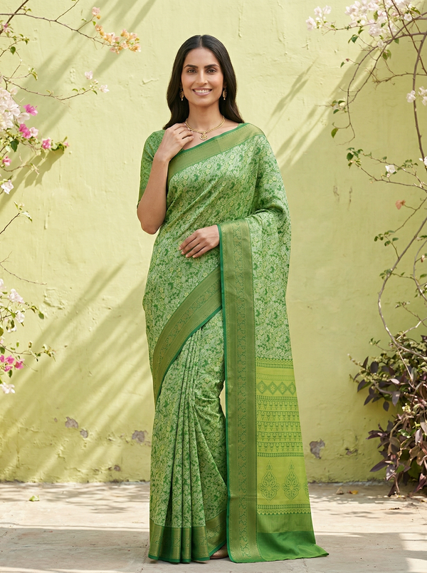 Moss Green Uppada Inspired Semi Silk Saree with Medium Medium Self Border