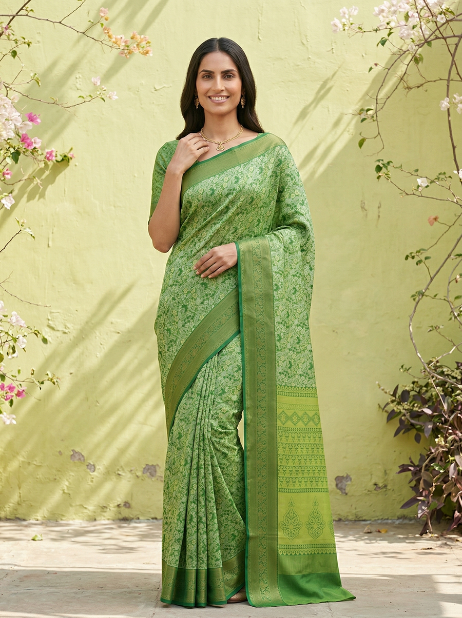 Moss Green Uppada Inspired Semi Silk Saree with Medium Medium Self Border