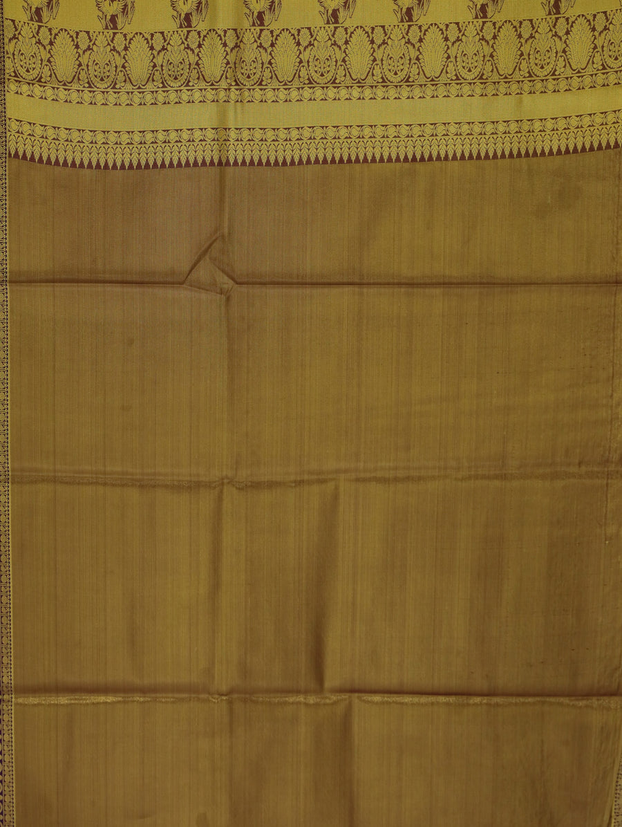 Champagne Gold Dharmavaram Inspired Semi Silk Saree with Wide Wide Contrast Border