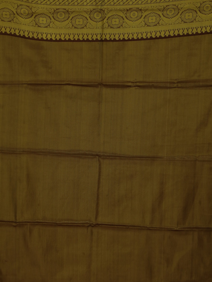Antique Gold Kanchipuram Inspired Semi Silk Saree with Medium Medium Contrast Border