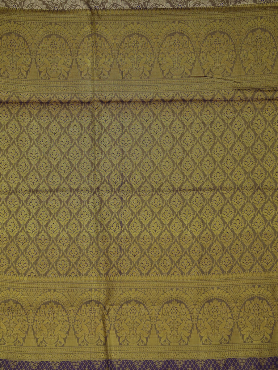 Champagne Gold Kanchipuram Inspired Semi Silk Saree with Wide Wide Contrast Border