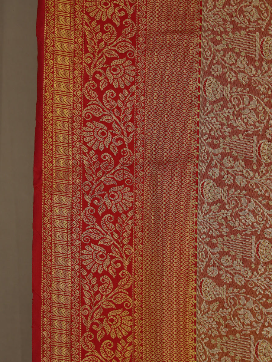 Golden Saffron Dharmavaram Inspired Semi Silk Saree with Medium Medium Contrast Border