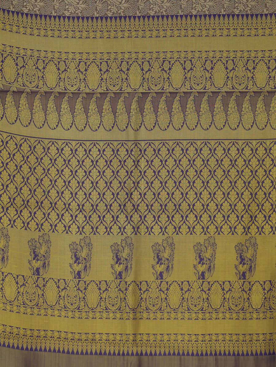 Champagne Gold Kanchipuram Inspired Semi Silk Saree with Wide Wide Contrast Border