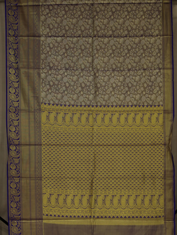 Muted Olive Green Kanchipuram Inspired Semi Silk Saree with Medium Medium Contrast Border