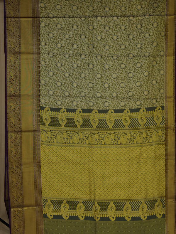 Olive Green Kanchipuram Inspired Semi Silk Saree with Medium Medium Contrast Border