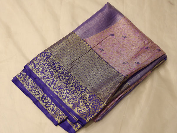 Lavender Blush Kanchipuram Inspired Semi Silk Saree with Wide Wide Contrast Border