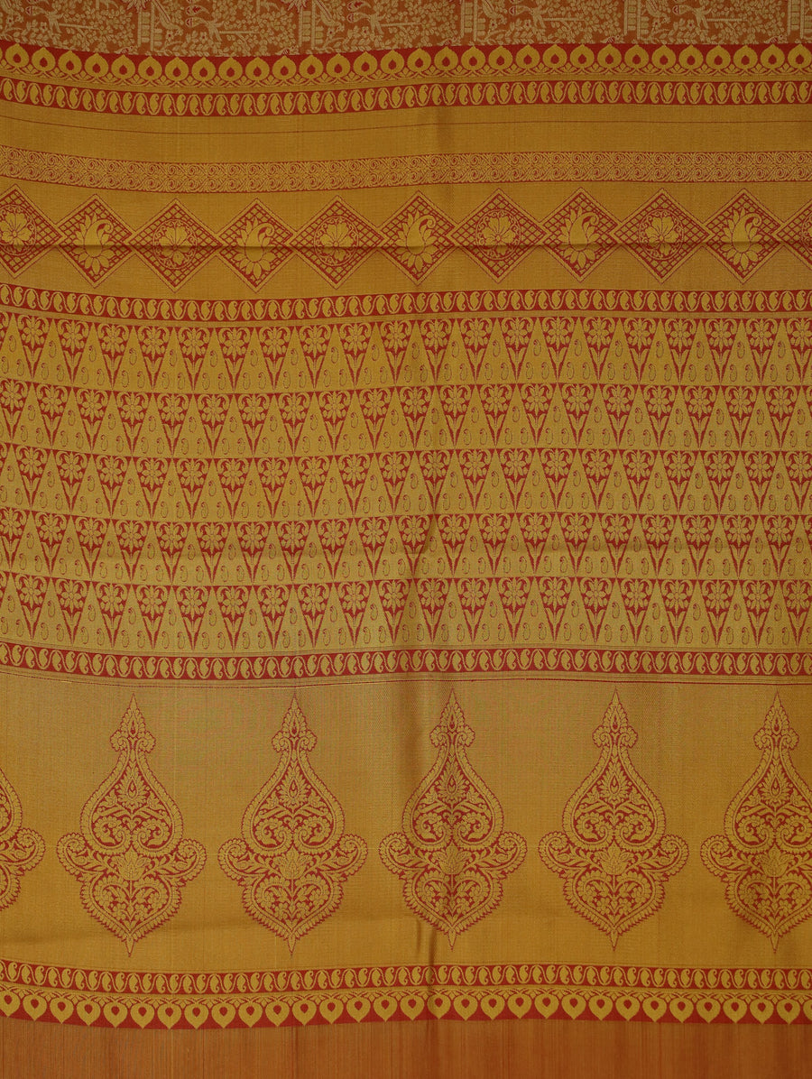 Sunset Yellow Dharmavaram Inspired Semi Silk Saree with Wide Medium Contrast Border