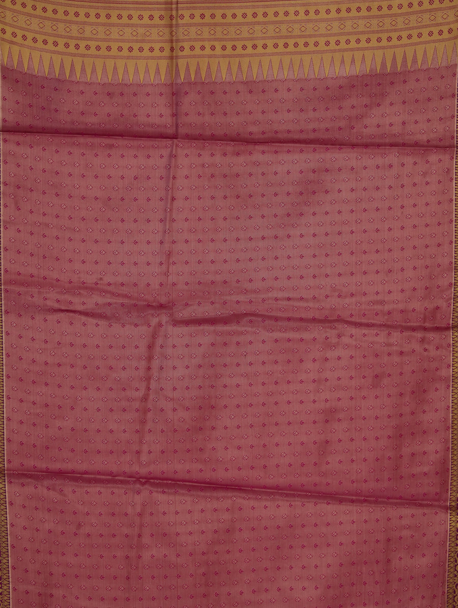 Dusty Rose Kanchipuram Inspired Semi Silk Saree with Medium Medium Contrast Border