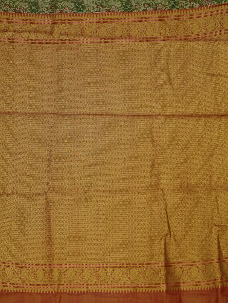 Sage Green Kanchipuram Inspired Semi Silk Saree with Wide Wide Contrast Border