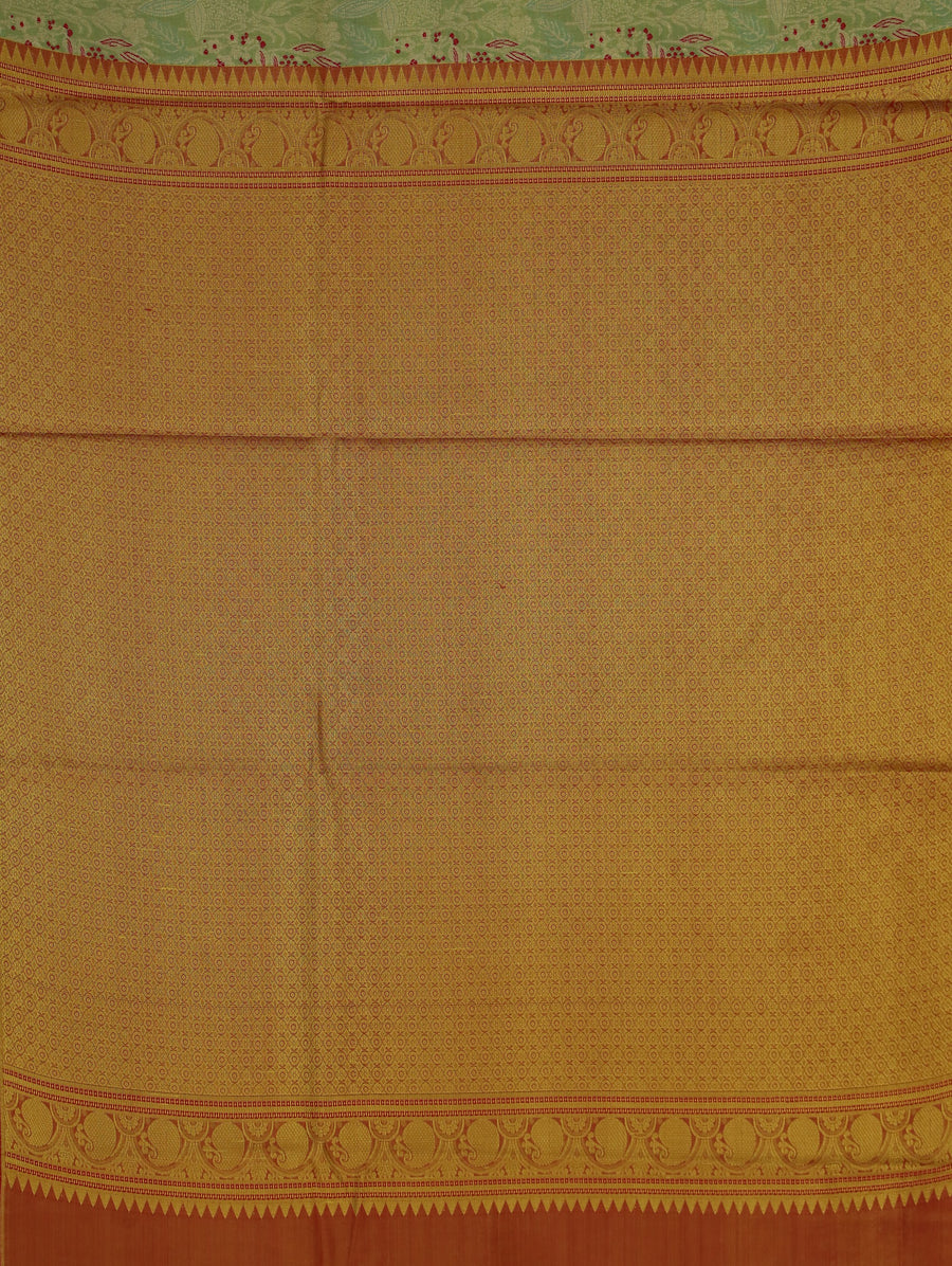 Mustard Gold Kanchipuram Inspired Semi Silk Saree with Medium Medium Contrast Border