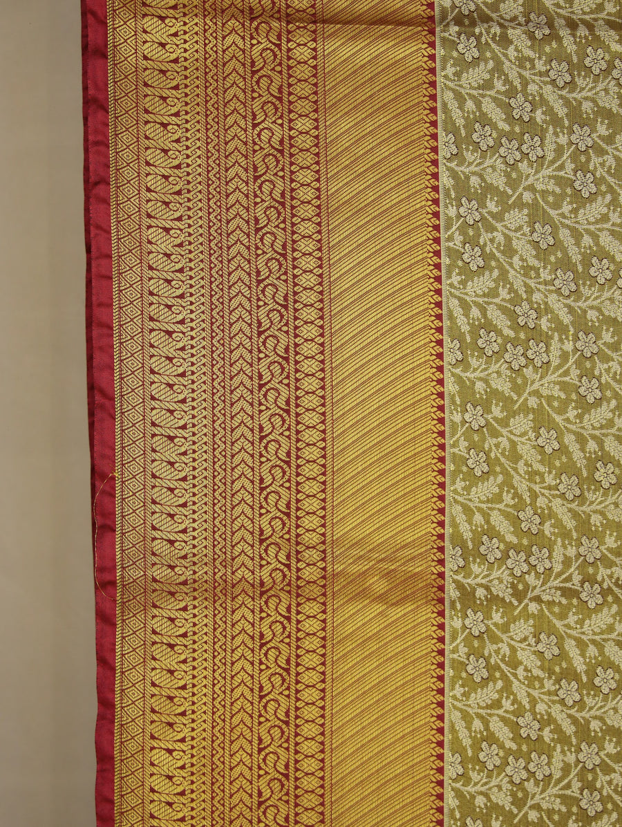 Olive Green Uppada Inspired Semi Silk Saree with Medium Medium Contrast Border