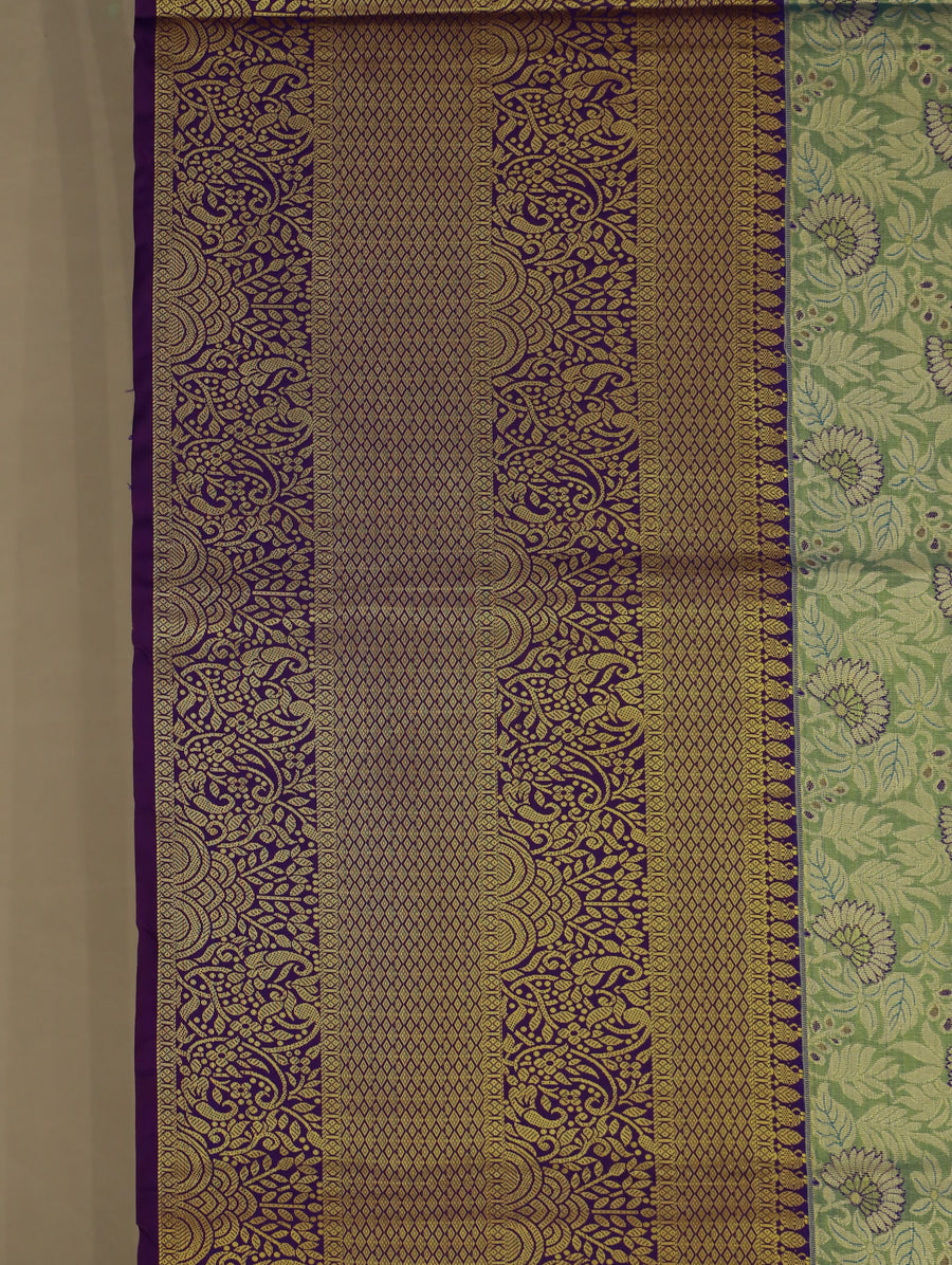 Sunlit Olive Kanchipuram Inspired Semi Silk Saree with Wide Wide Contrast Border
