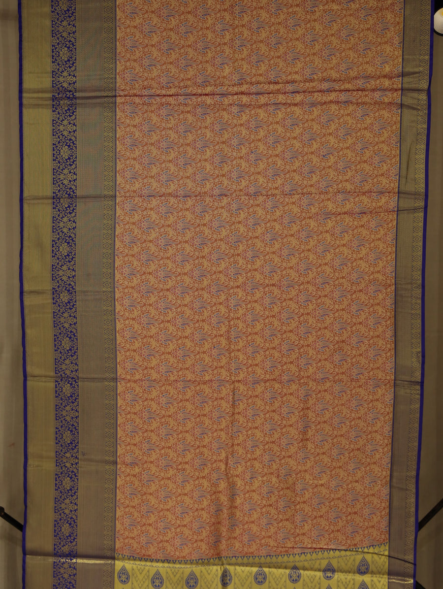 Olive Green Uppada Inspired Semi Silk Saree with Medium Medium Contrast Border