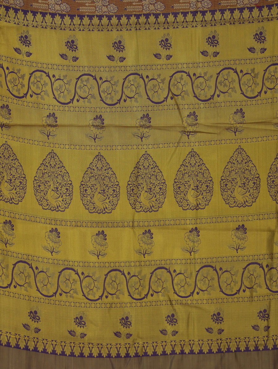 Burnt Orange Gadwal Inspired Semi Silk Saree with Medium Medium Contrast Border