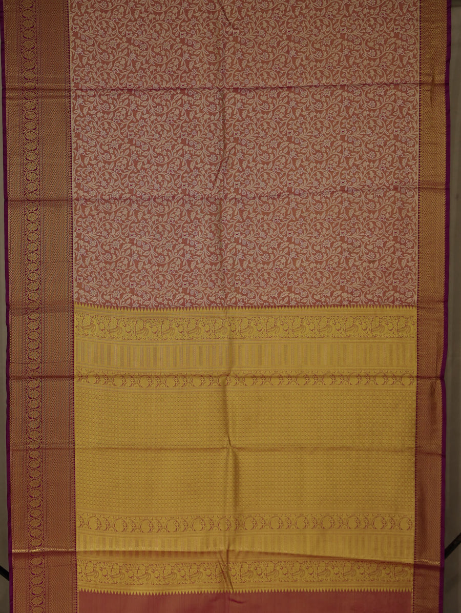 Champagne Gold Dharmavaram Inspired Semi Silk Saree with Wide Wide Contrast Border