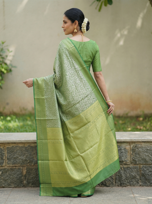 Sage Green Uppada Inspired Semi Silk Saree with Wide Wide Self Border