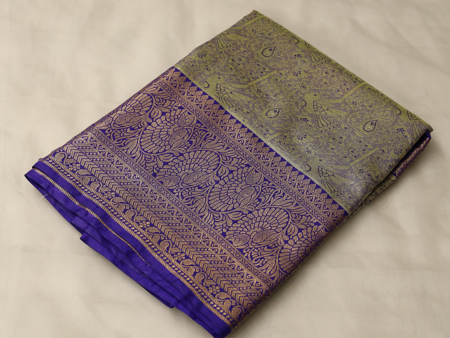 Sage Green Uppada Inspired Semi Silk Saree with Wide Wide Contrast Border